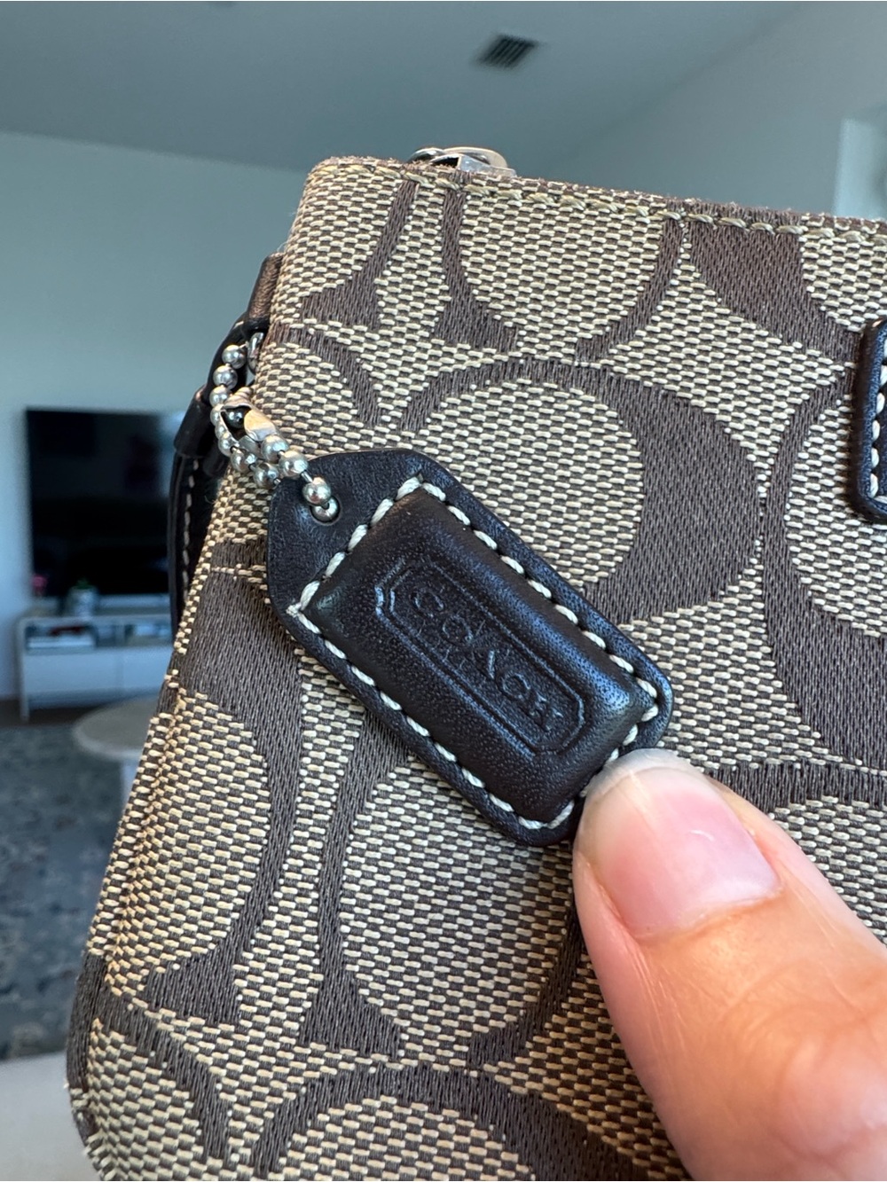 Coach Authentic Monogram Y2K Wristlet Brown Leather Trim - Picture 3 of 4